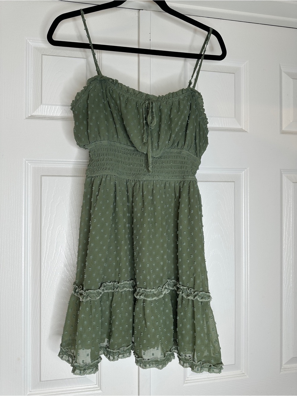 Trixxi Sage Green Swiss Dot Smocked Mini Dress Size Small Boho Cottagecore